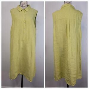 Tahari Midi Shirt Dress Plus 2X Collar Popover 100% Linen Sleeveless Lagenlook